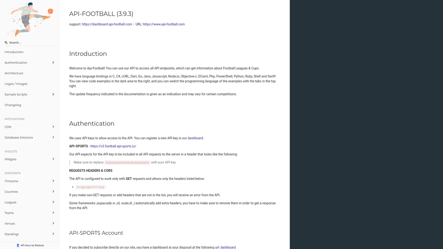 API-Football documentation introduction and API authentication guidance