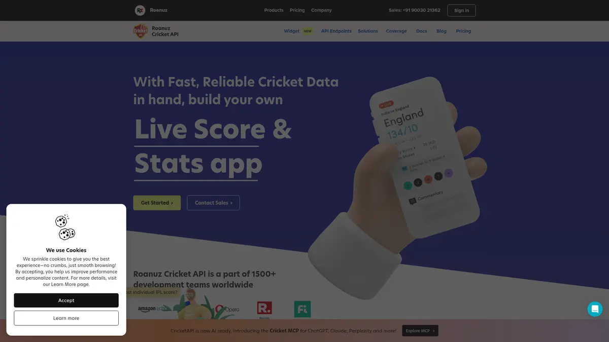 Roanuz Cricket API official product overview page