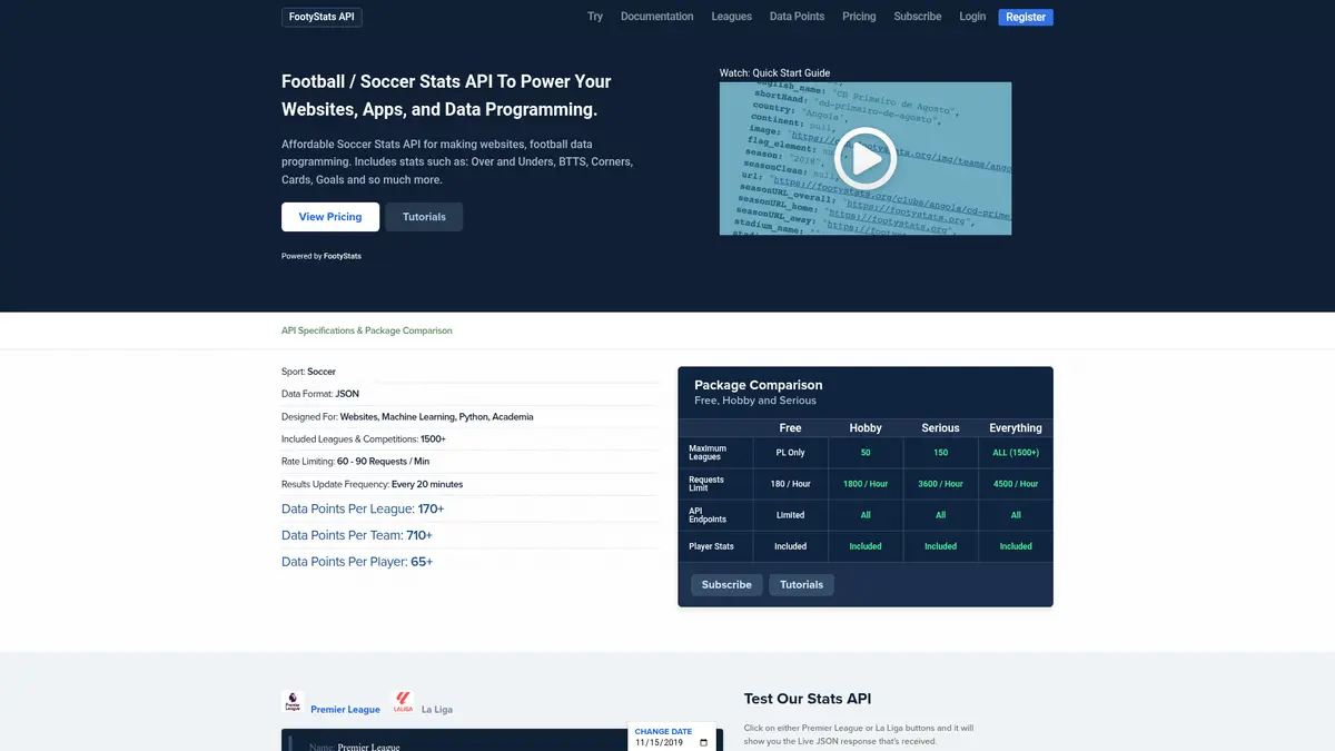 FootyStats official product page