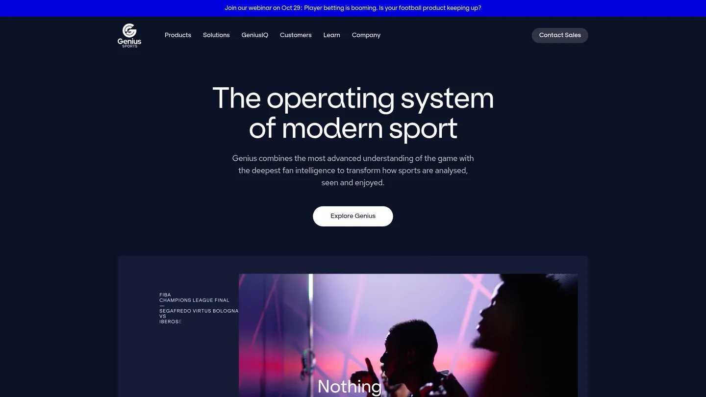 Genius Sports company homepage showing its wider sports technology proposition
