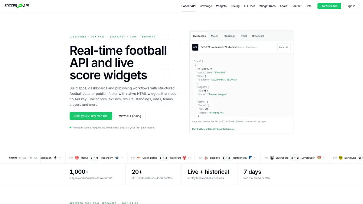 SoccersAPI official product page