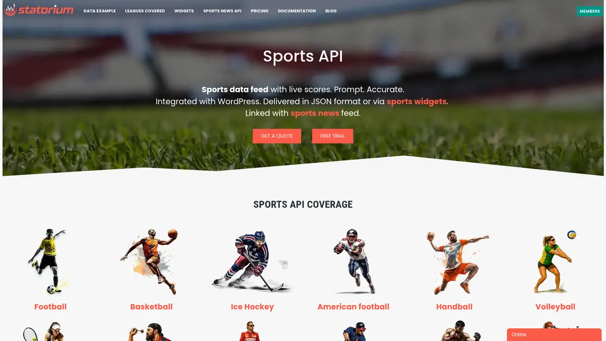 Statorium official sports API homepage