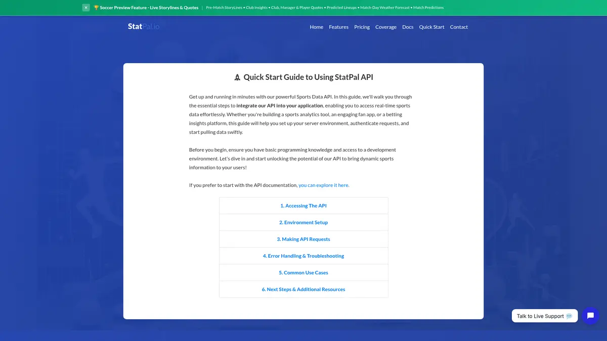 StatPal official API quick-start guide