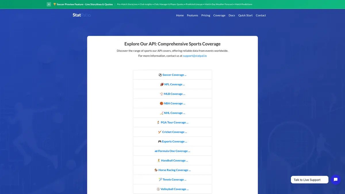 StatPal official sports coverage page