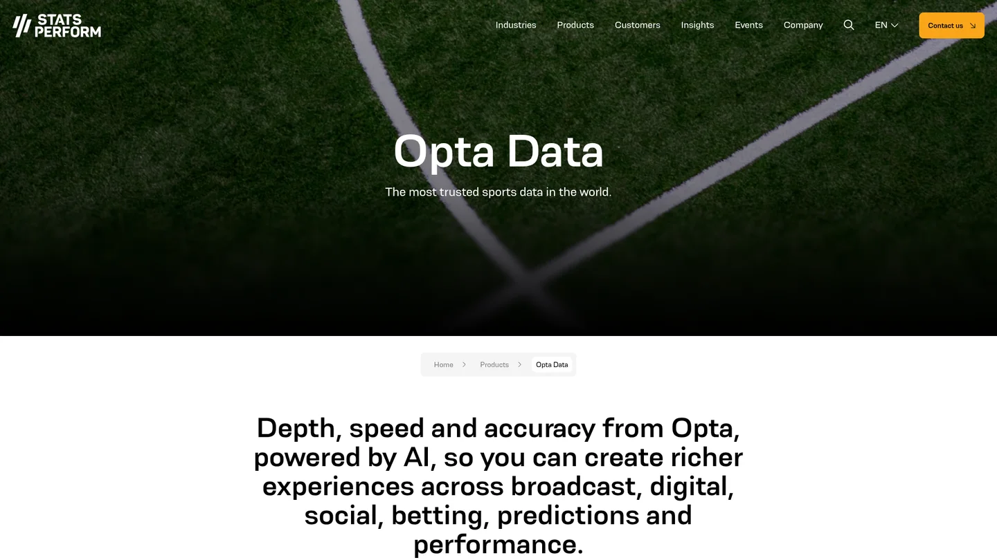 Stats Perform official Opta Data product page
