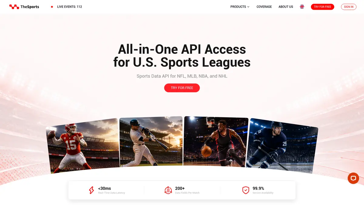 TheSports.com official US sports data API page